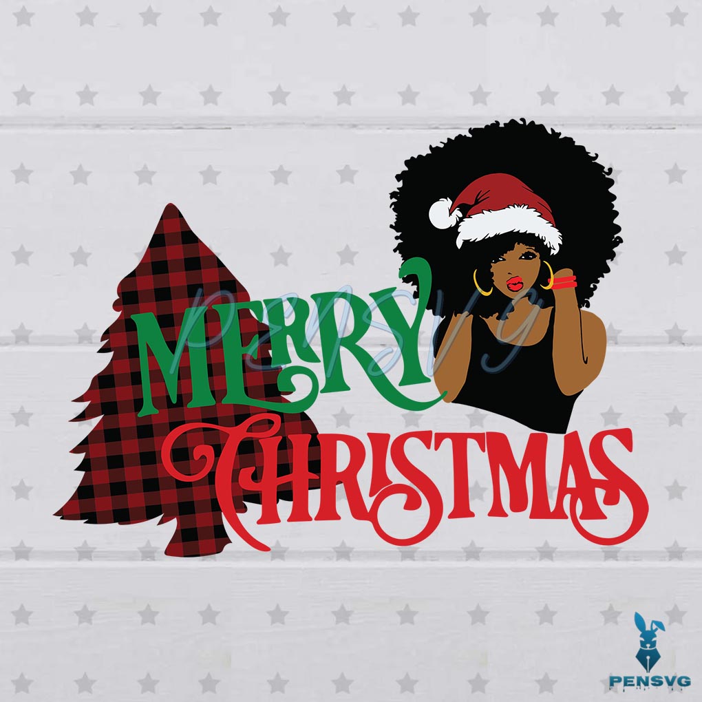 Merry Christmas Black Girl Santa Claus SVG Cutting Digital File