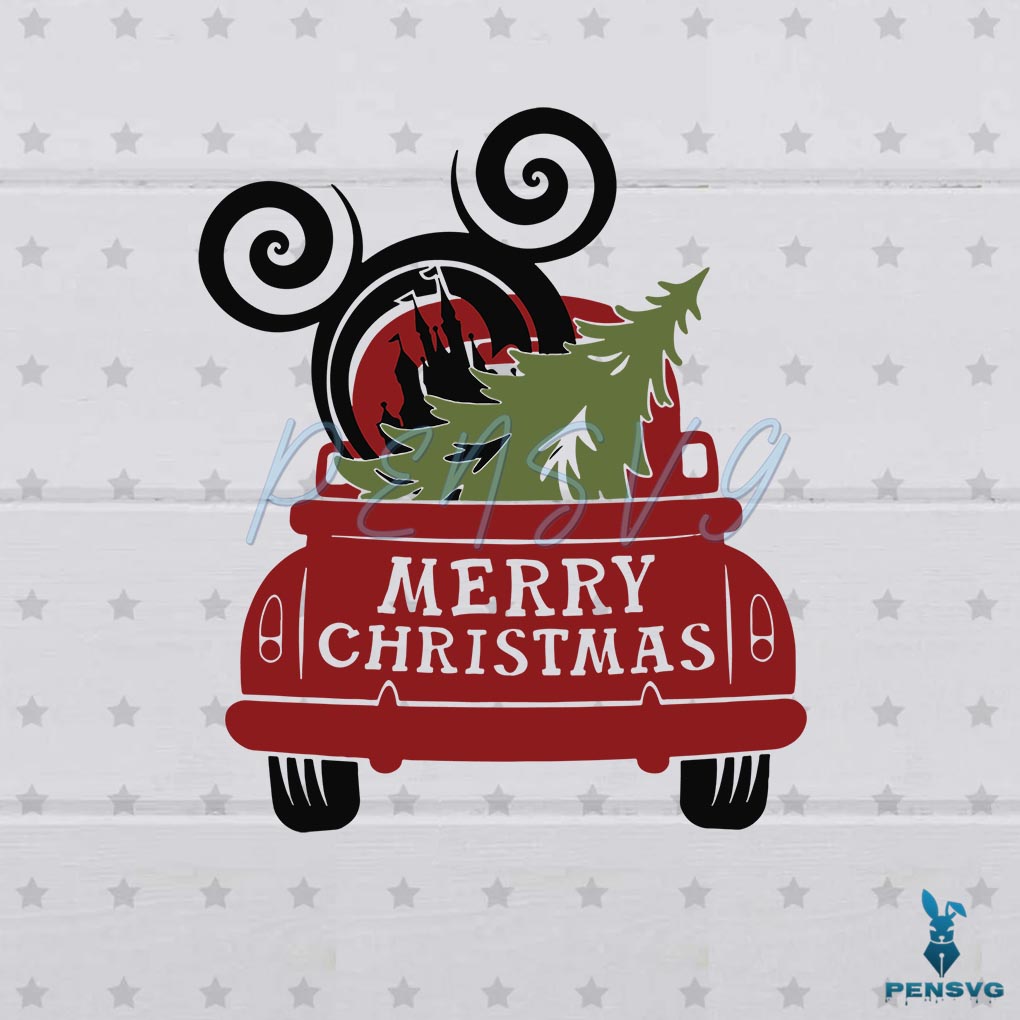 Merry Christmas Disney Mickey Red Truck SVG Cutting Files