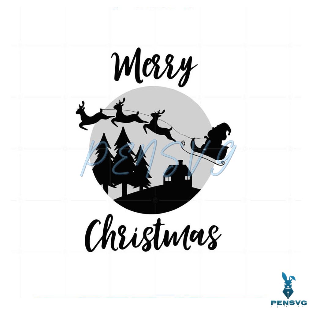 Merry Christmas Santa Reindeer Sleigh Svg Graphic Designs Files