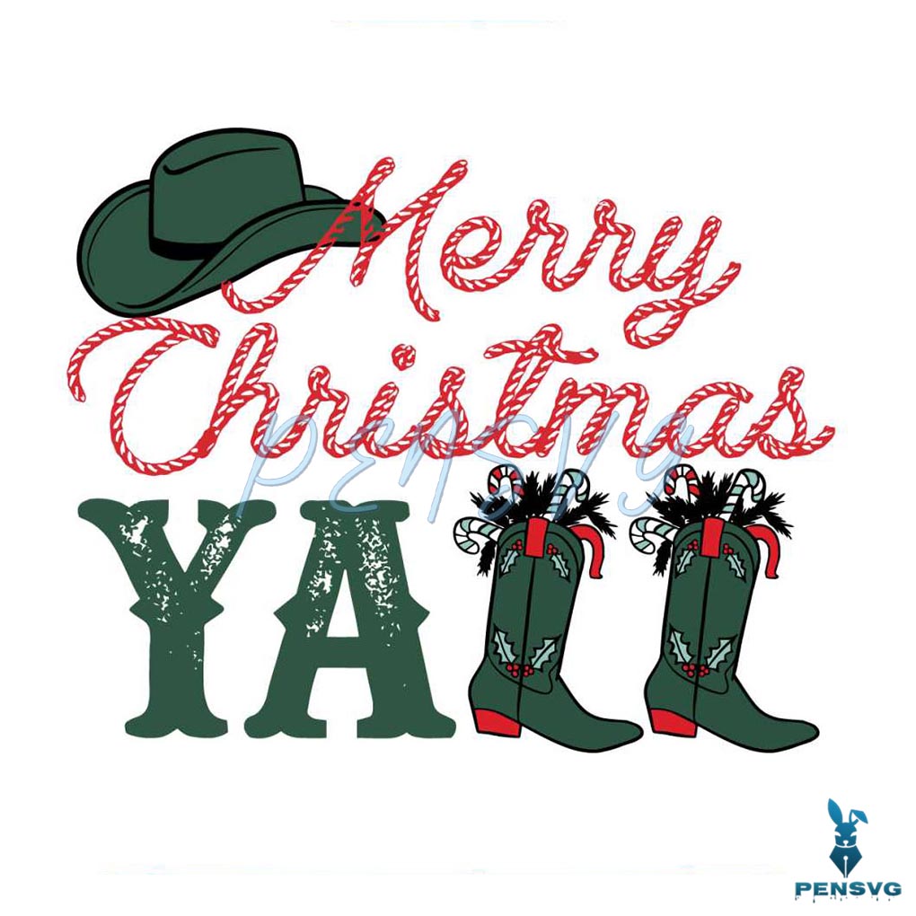 Merry Christmas Yall Cowboy Boots SVG Cutting Digital File