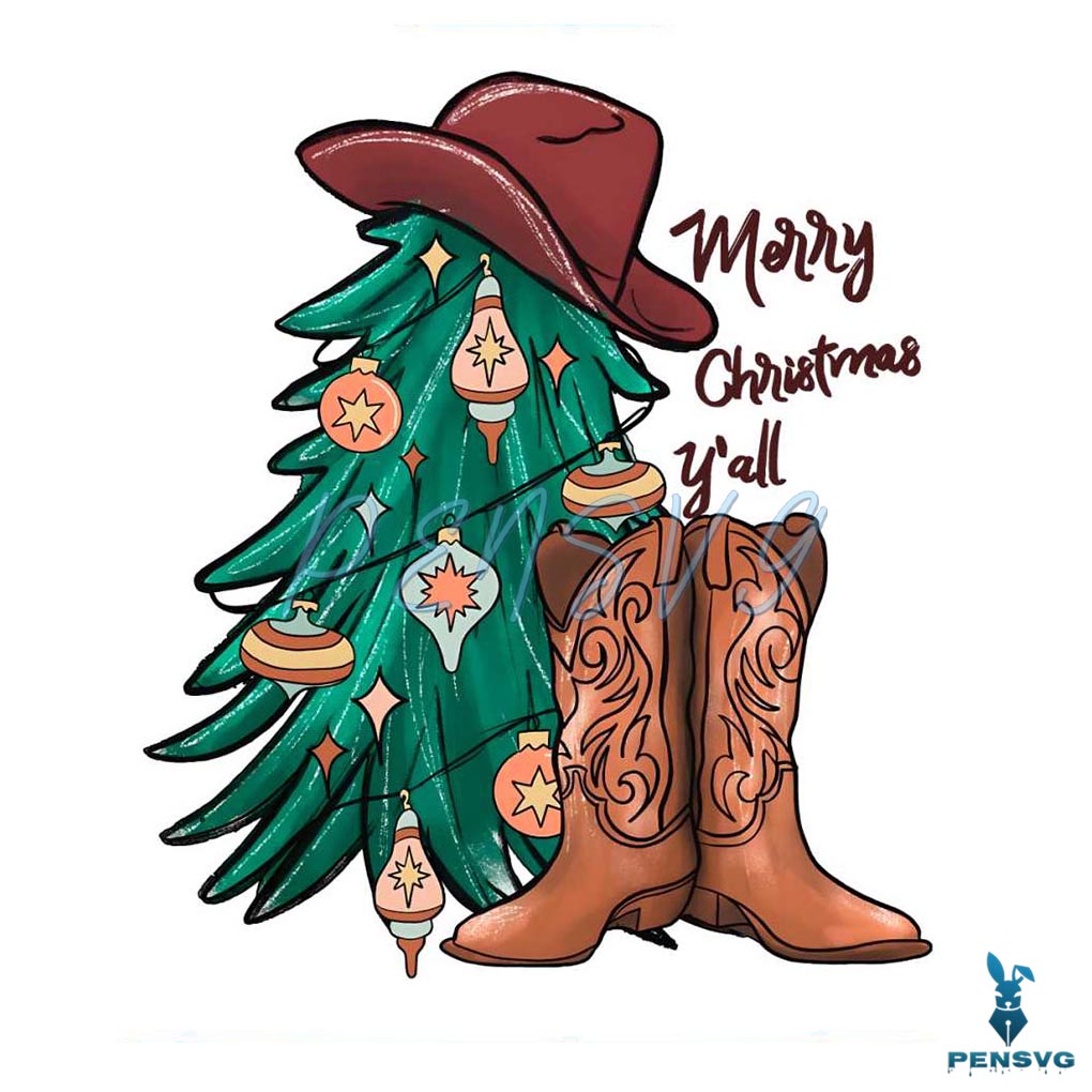 Merry Christmas Yall Cowgirl Boots PNG