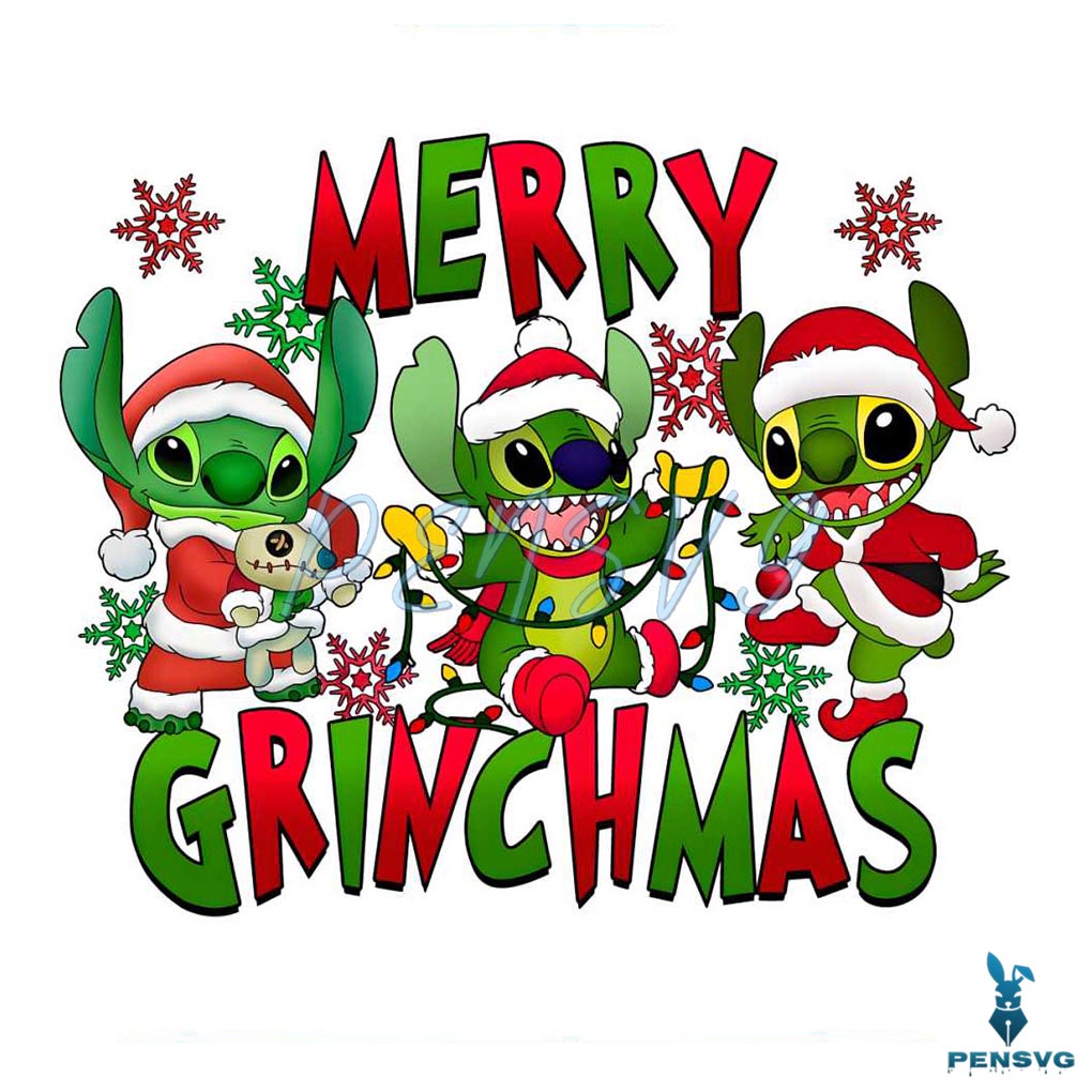 Merry Grinchmas Funny Stitch PNG