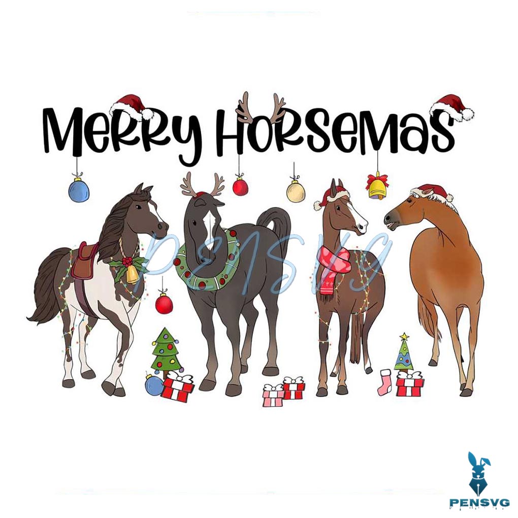 Merry Horse Mas Funny Western Christmas PNG Download