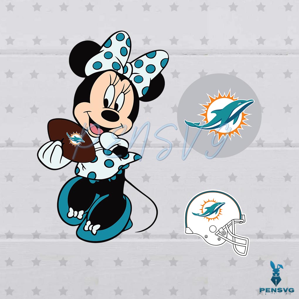 Miami Dolphins Minnie Mouse Bundle SVG PNG Digital File