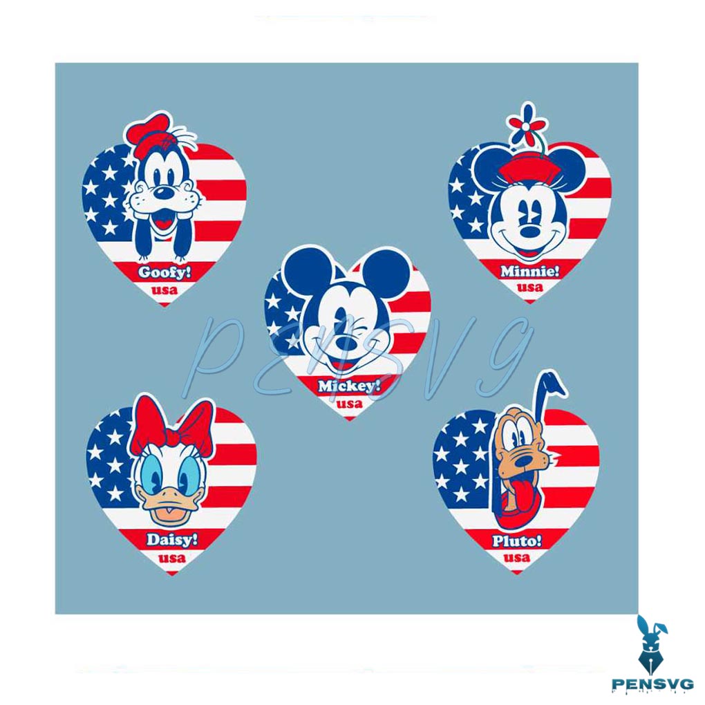 Mickey And Friends Happy 4th Of July Disney American Heart Svg