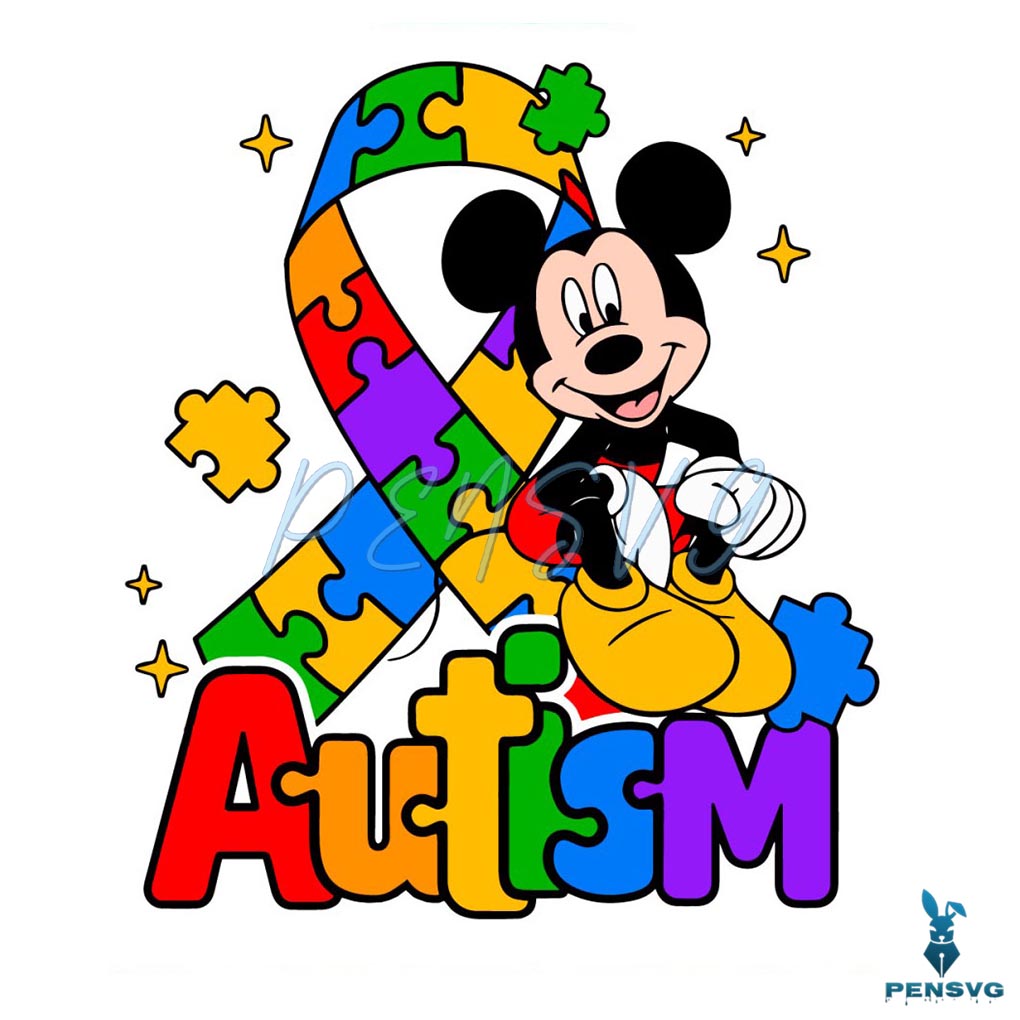 Mickey Autism Awareness Ribbon Puzzle Piece SVG