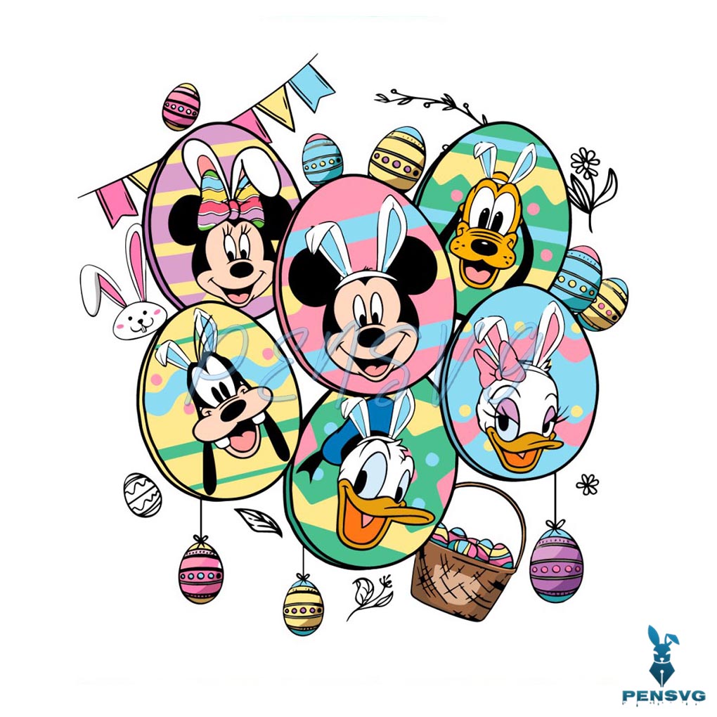 Mickey Friends With Bunny Ears Easter Eggs SVG
