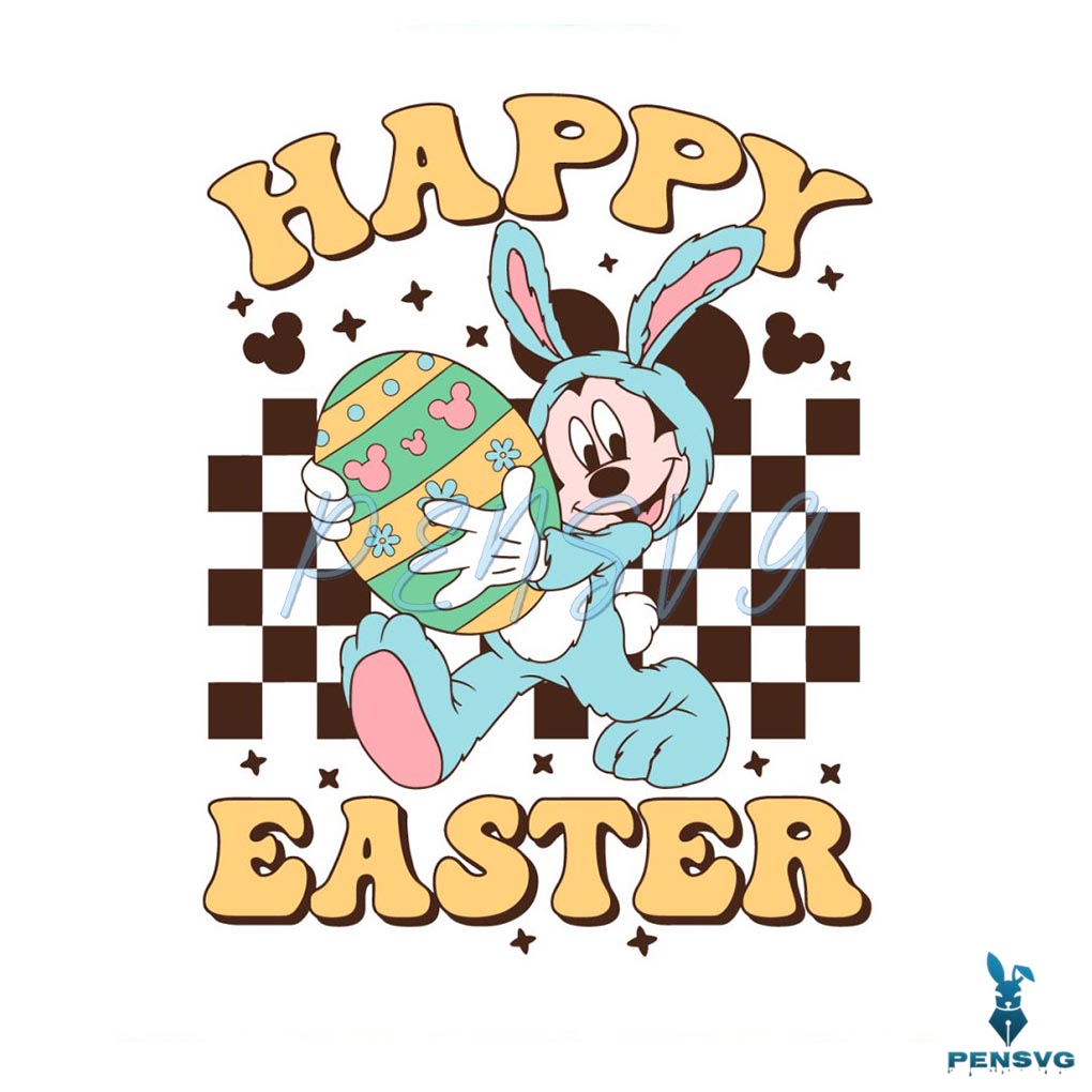 Mickey Happy Easter Checkered SVG