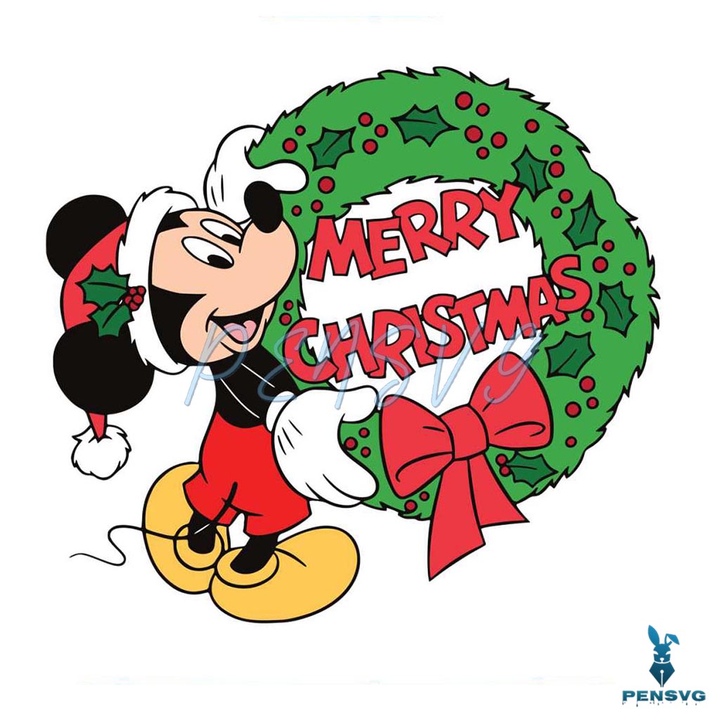 Mickey Merry Christmas Laurel Wreath SVG For Cricut Files