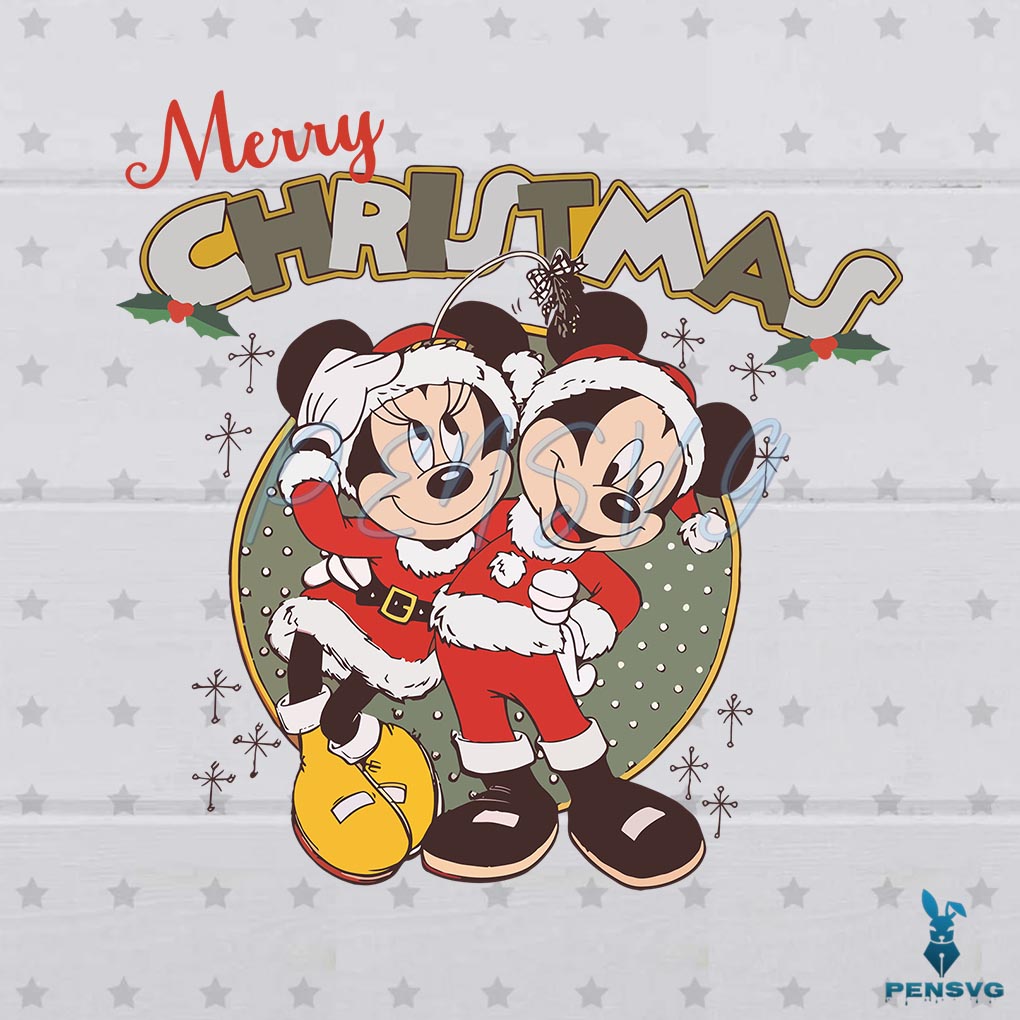 Mickey Minnie Vintage Merry Christmas Disney Enchantment Couple SVG