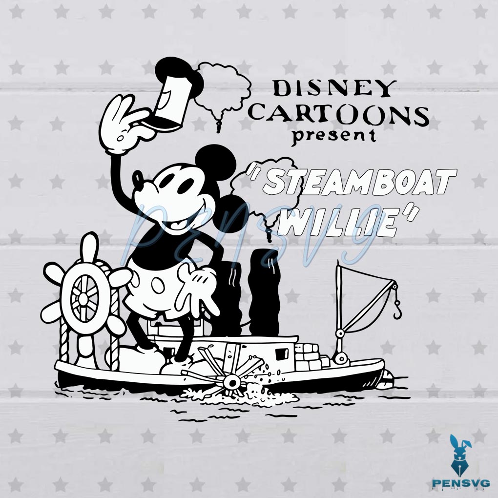 Mickey Mouse Disney Cartoon Present Steamboat Willie SVG