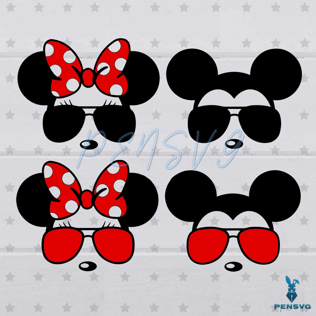 Mickey Mouse Sunglasses Bundle Svg Digital File, Minnie Mouse Head