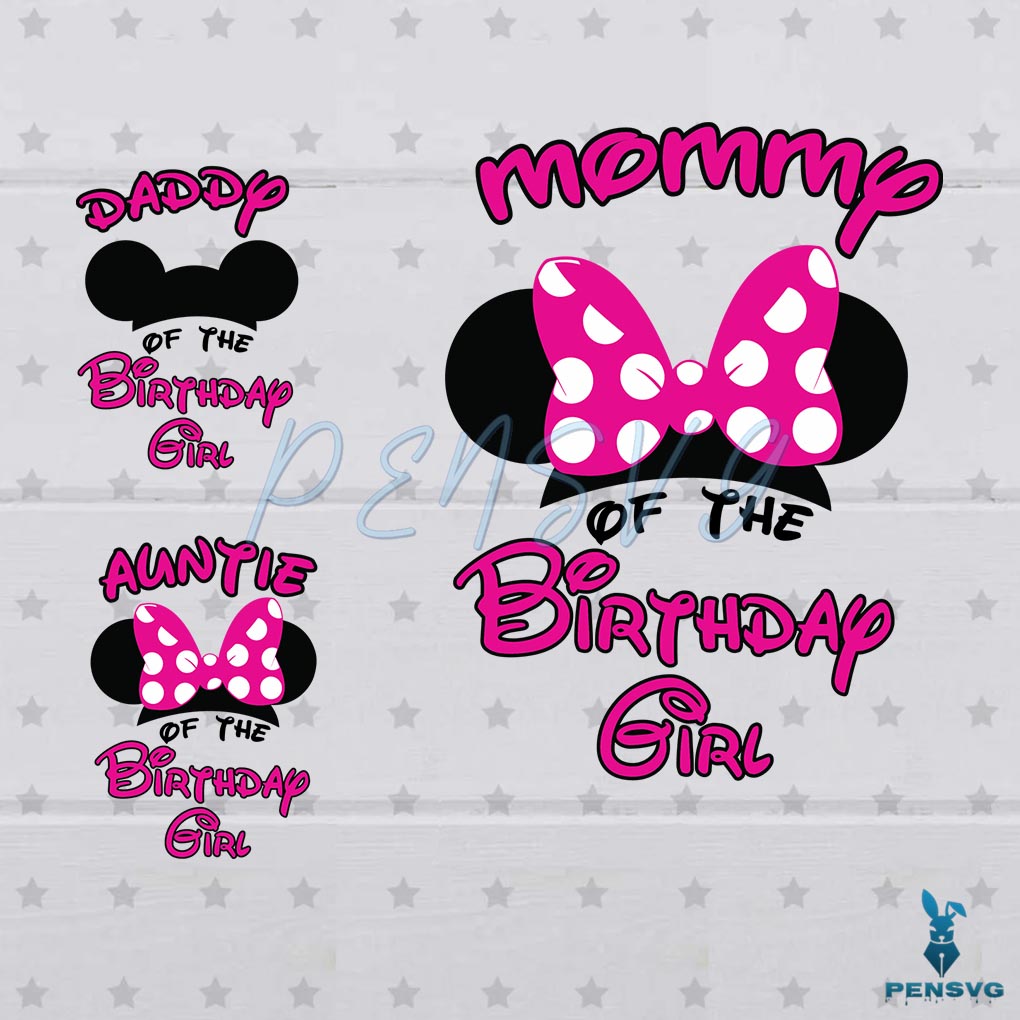 Minnie Mouse Birthday Girl Bundle SVG Digital File, Family Birthday SVG