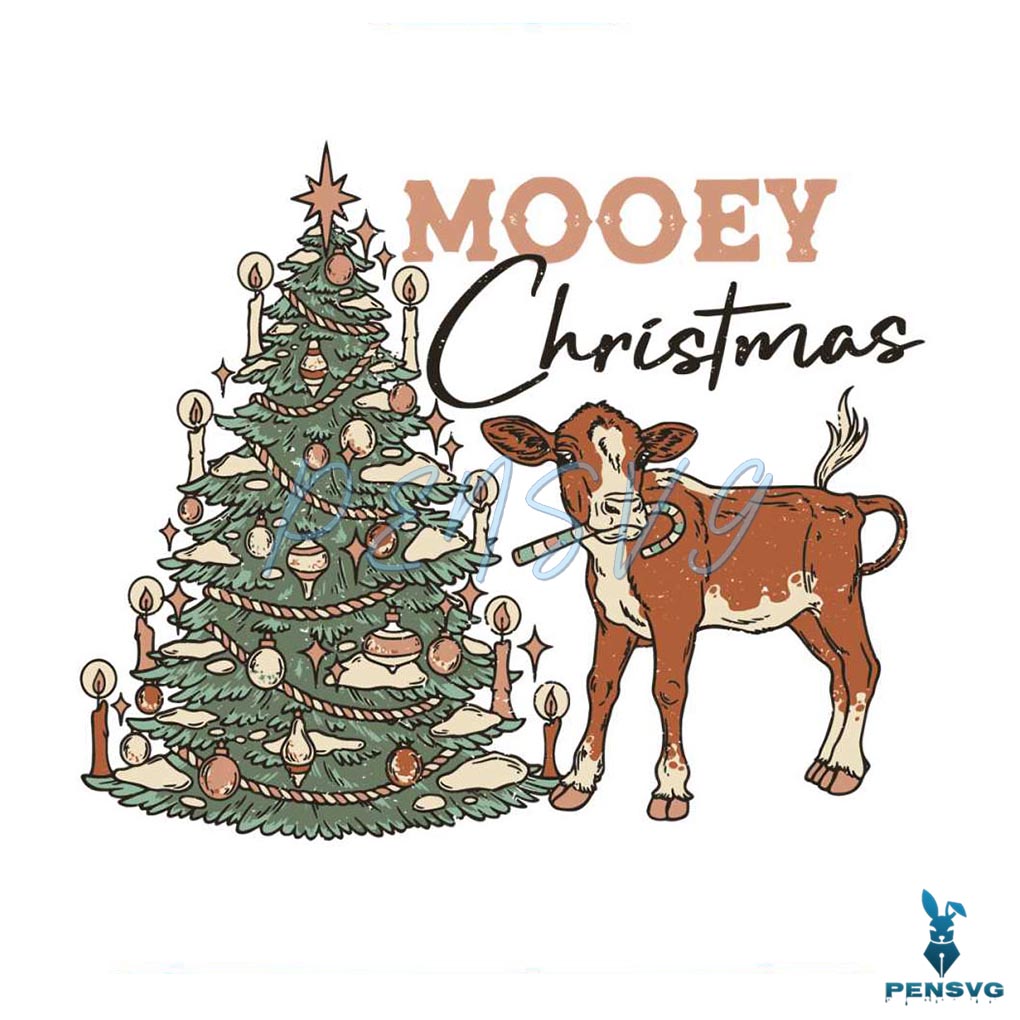 Mooey Christmas Vintage Western Christmas Tree Cow Svg