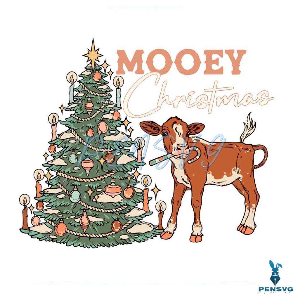 Mooey Christmas Western Cow SVG Graphic Design File