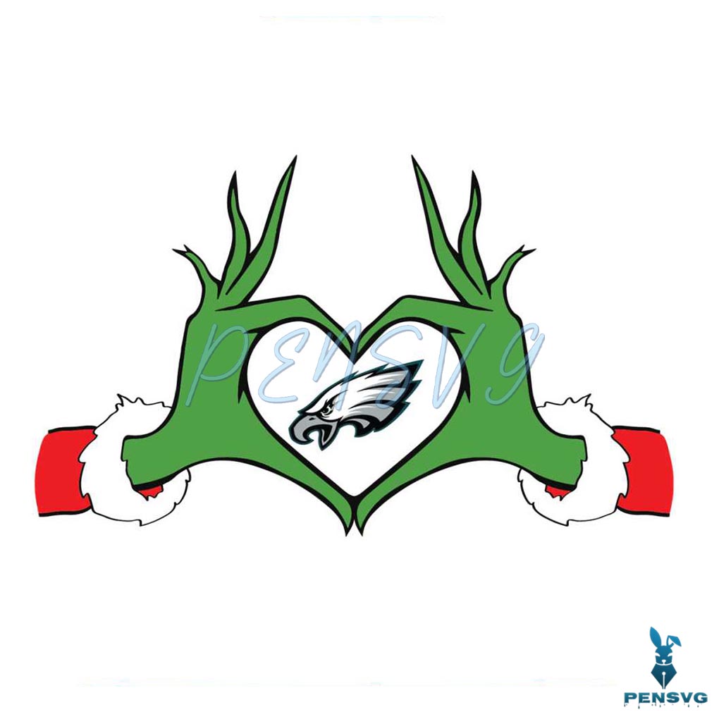 NFL Philadelphia Eagles Grinch Heart Hand SVG