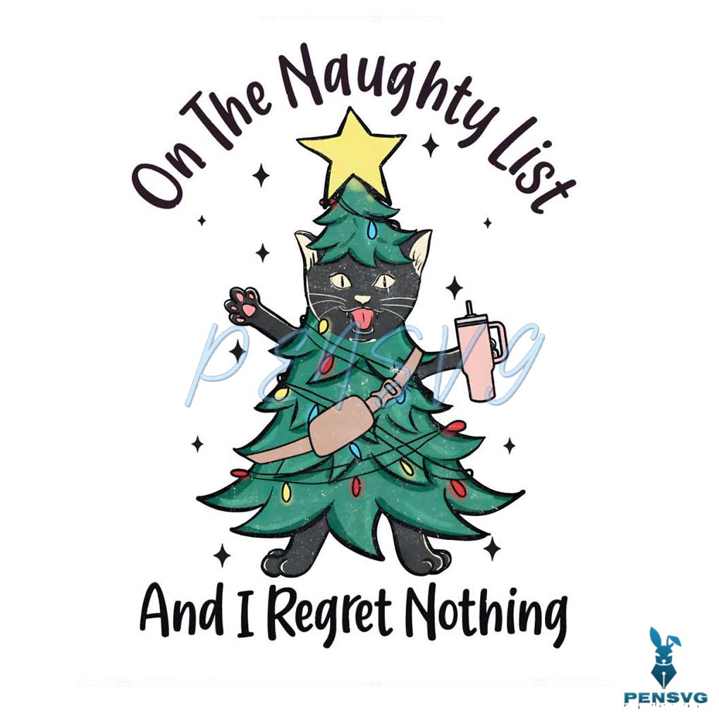 On The Naughty List Cat Christmas PNG