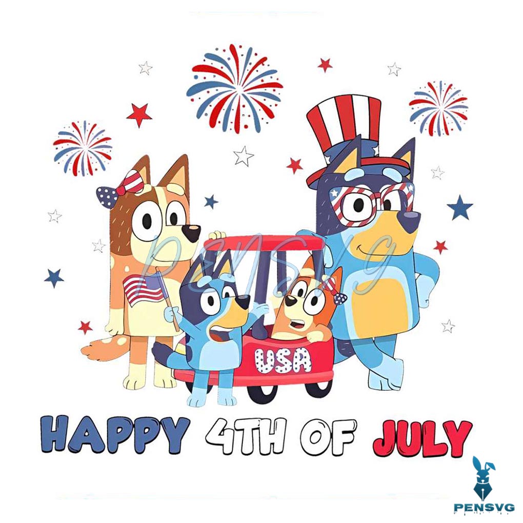 Party In The USA Bluey Family 4th Of July PNG Sublimation Design