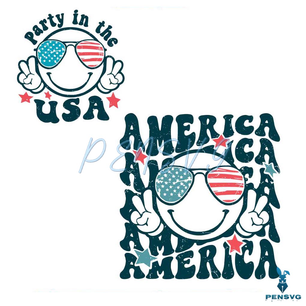 Party in the USA SVG Funny 4th of July Smiley Face SVG File