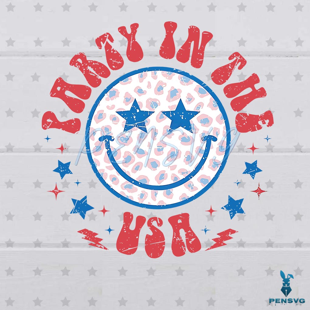 Party in the USA Smiley Face PNG July 4th PNG Silhouette File