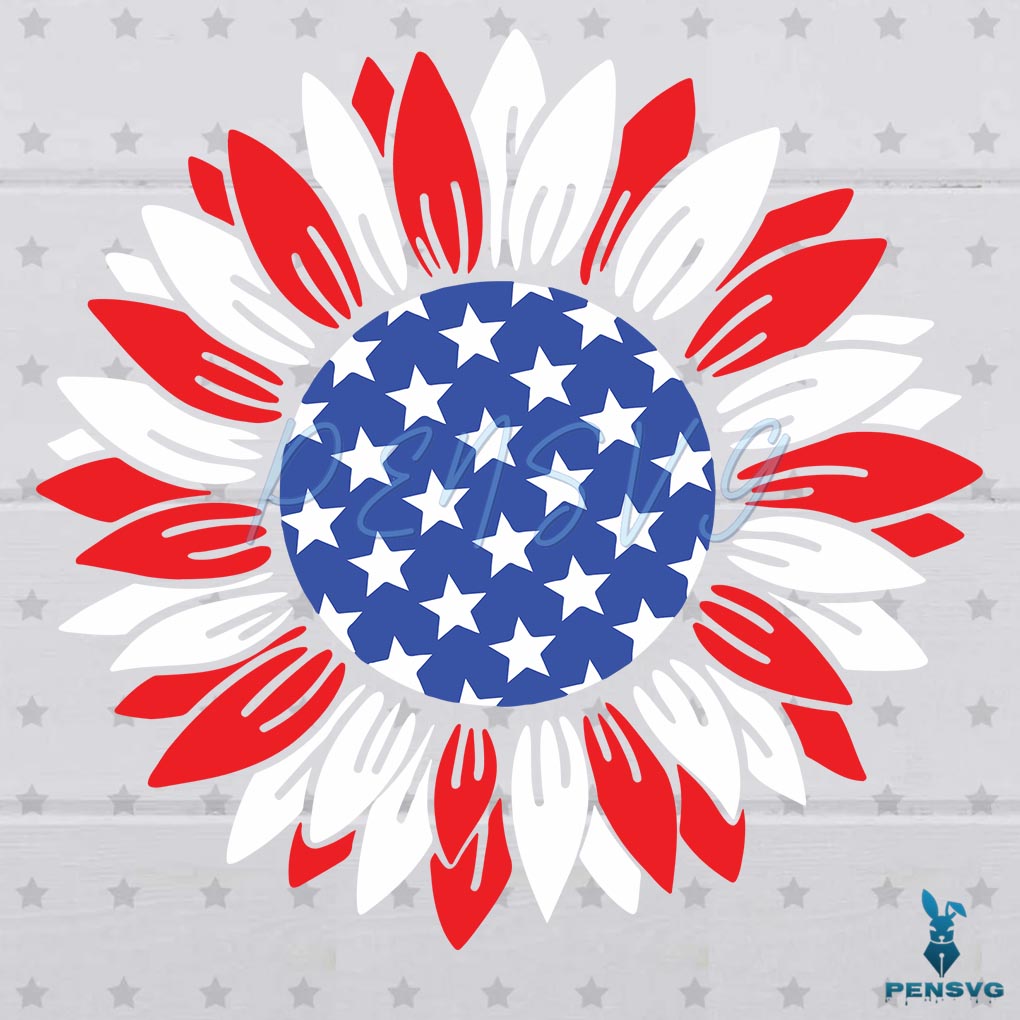 Patriotic Sunflower SVG PNG Digital File, 4th Of July Svg