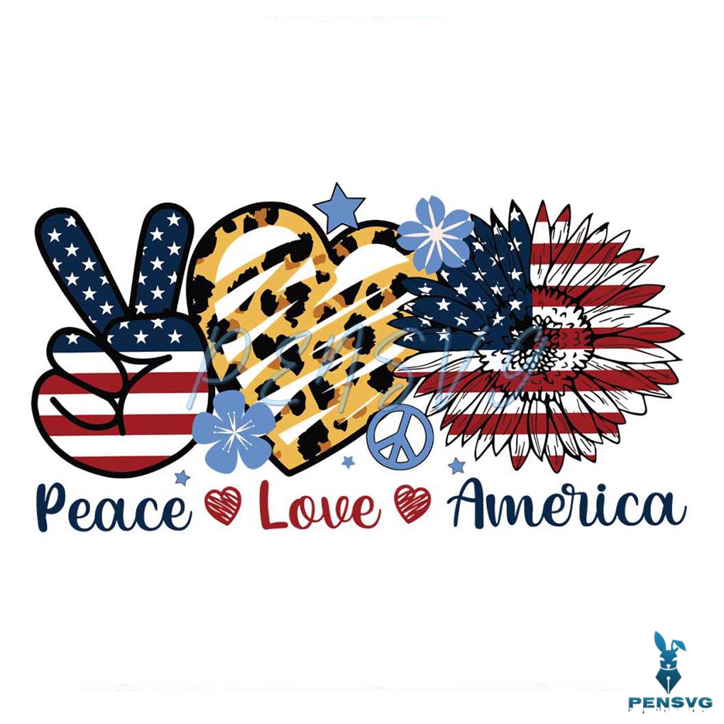 Peace Love America Sunflower 4th Of July Leopard Heart Svg
