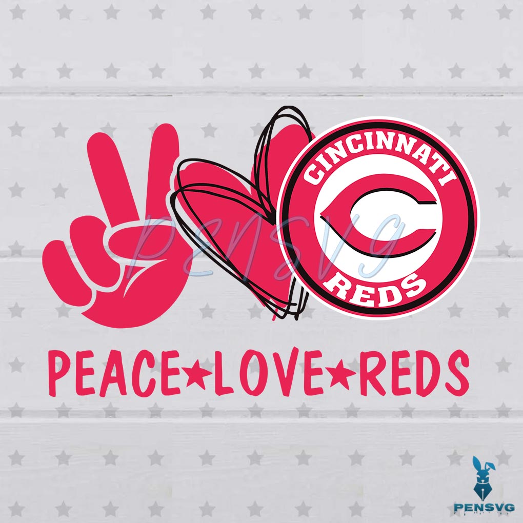 Peace Love With Cincinnati Reds SVG Digital File, MLB Svg