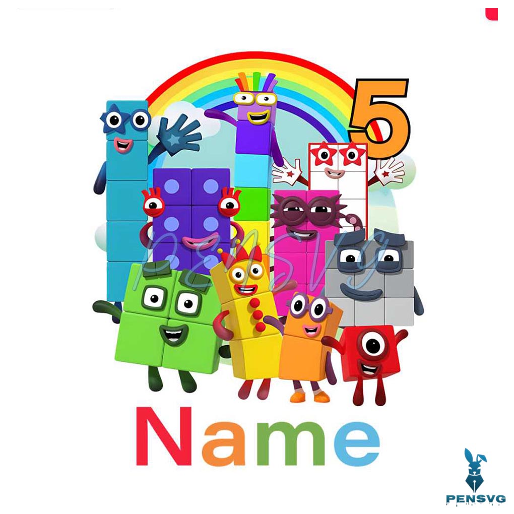 Personalized Numberblocks Kids 5th Birthday PNG