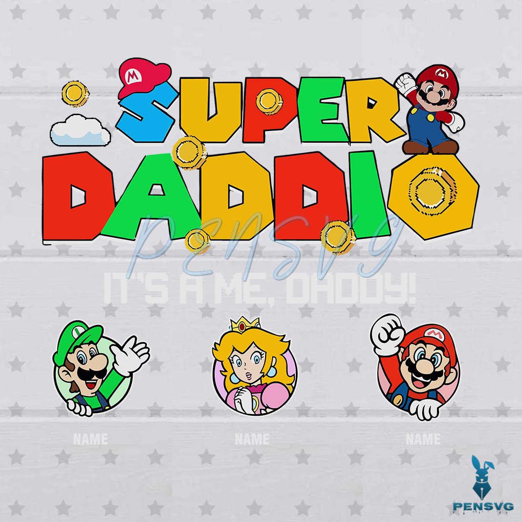 Free Super Daddio Super Mario SVG Funny Gamer Dad Cut File