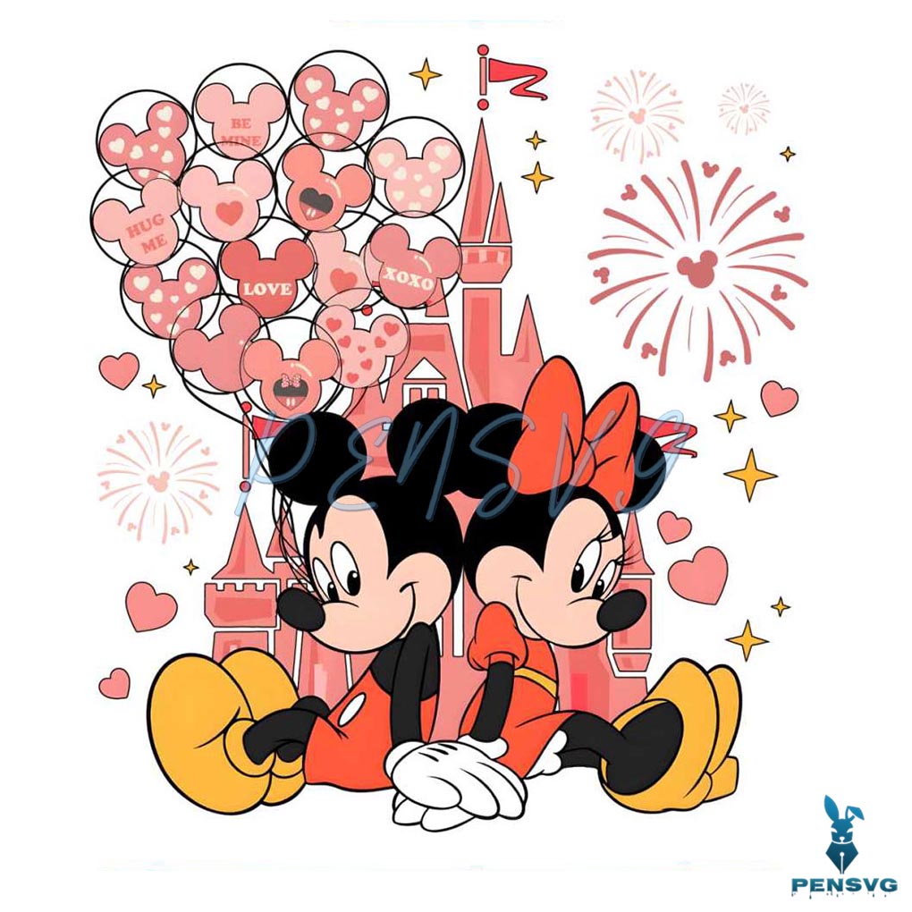 Pink Castle Mickey Minnie Valentine PNG
