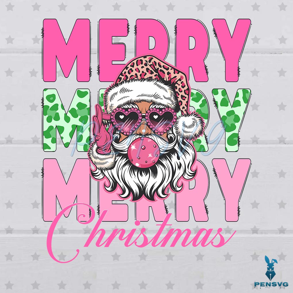 Pink Christmas Retro Leopard Hat Santa Blowing Bubble Png