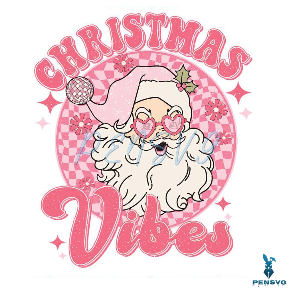 Pink Christmas Vibes Santa SVG