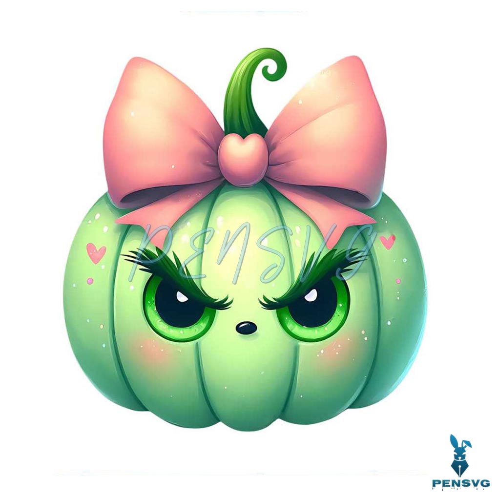 Pink Coquette Pumpkin Grinch Face Svg