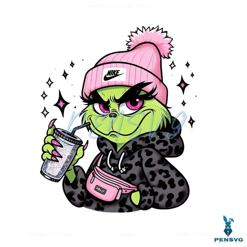 Pink Girl Grinch Coffee PNG