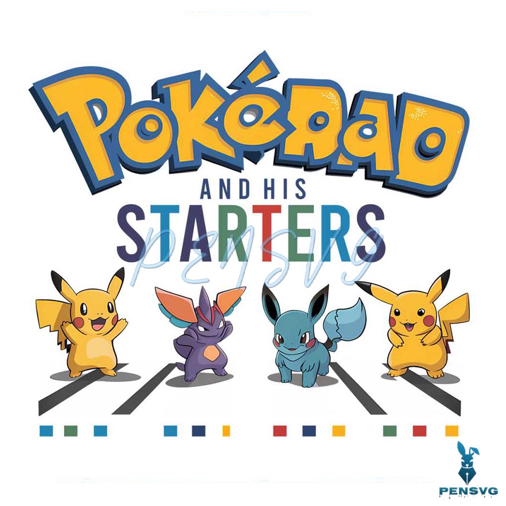 Pokedad And His Starters Funny Fathers Day PNG