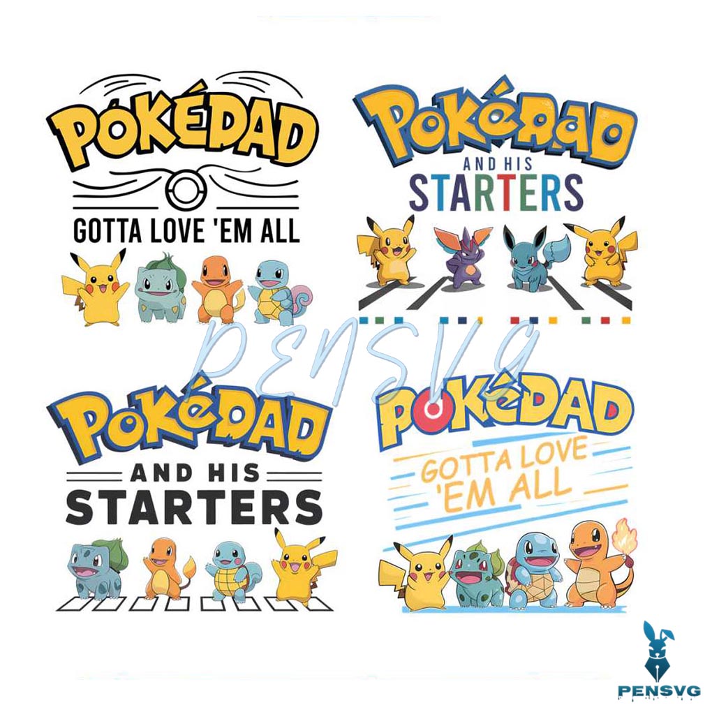Pokedad Funny Pokemon Happy Fathers Day PNG Bundle