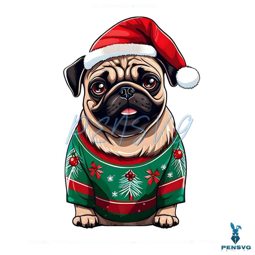 Pug Christmas Lights Funny Dog PNG Download File