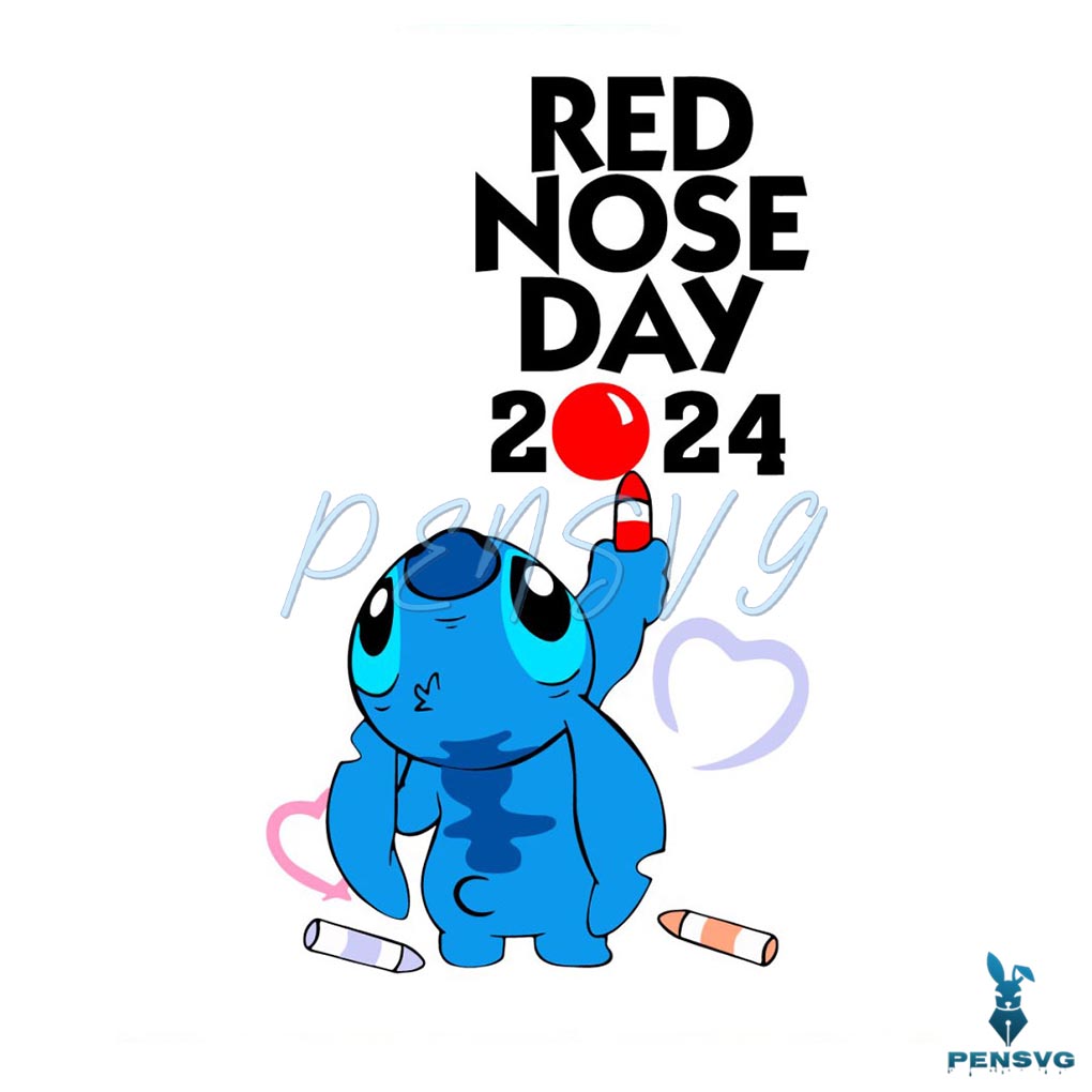 Red Nose Day 2024 Cute Stitch SVG