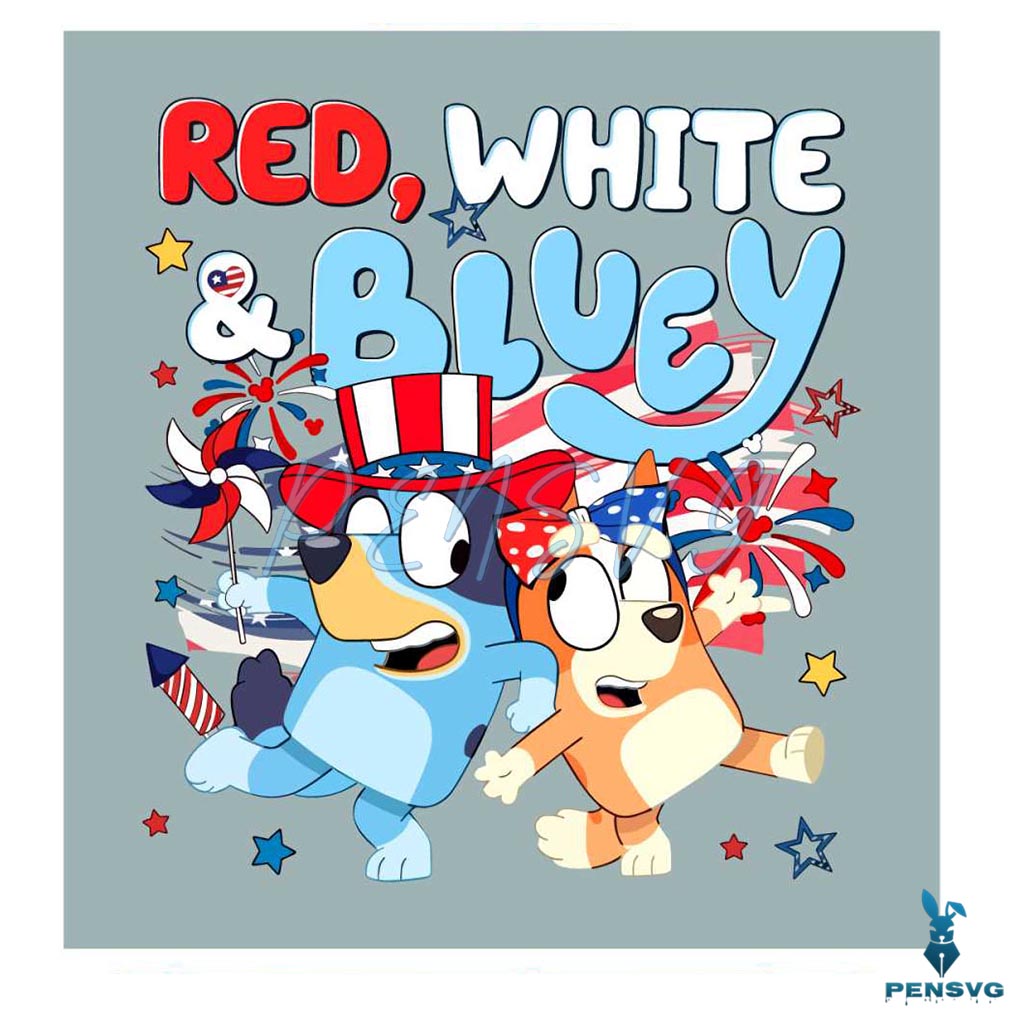 Red White Bluey Fireworks Happy 4th of July SVG Design File