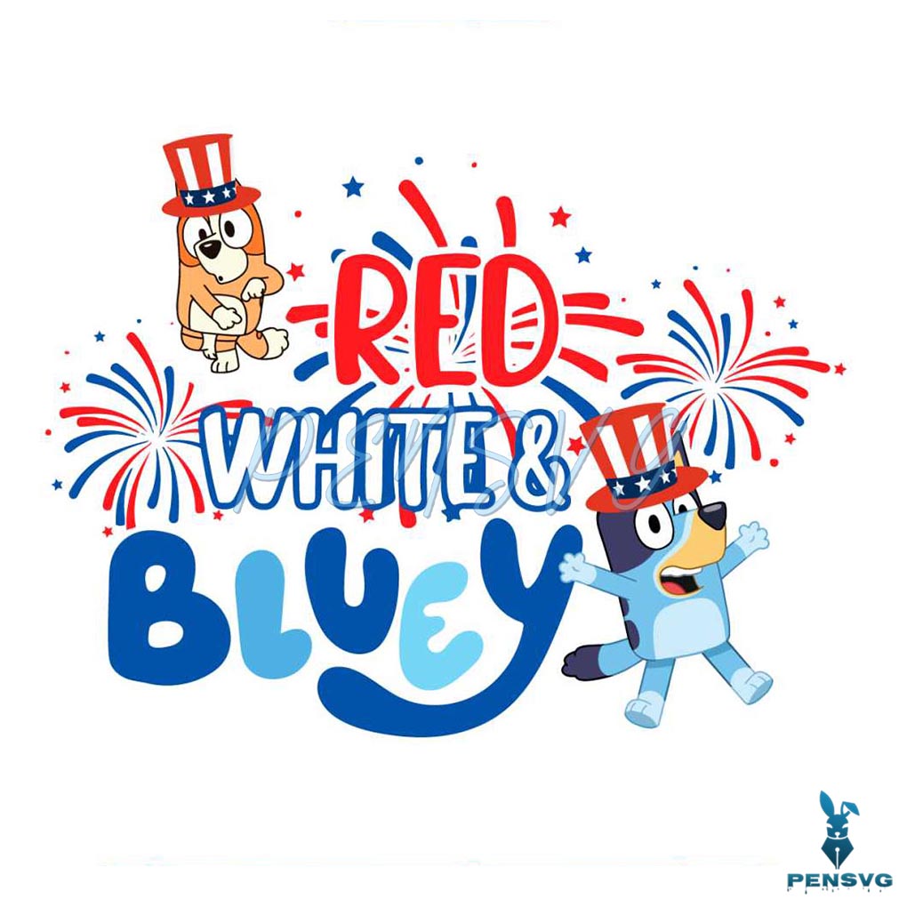 Red White Bluey and Bingo 4th July Fireworks SVG Graphic Design File