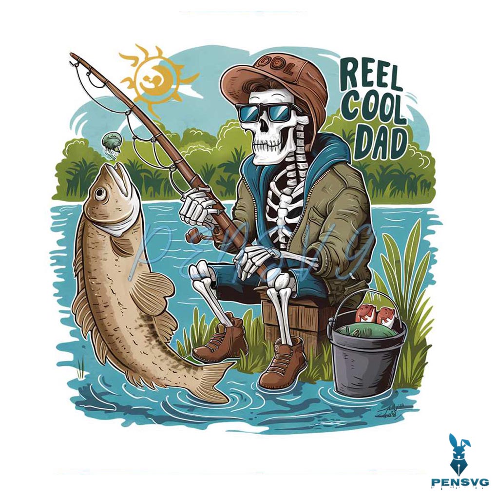 Reel Cool Dad Funny Fishing PNG