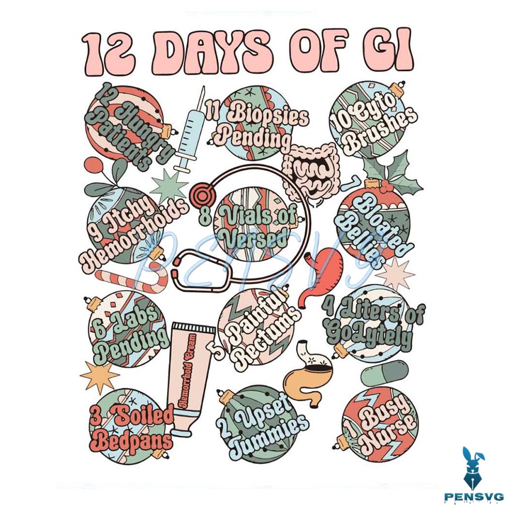 Retro 12 Days Of Gi Nurse Christmas Svg