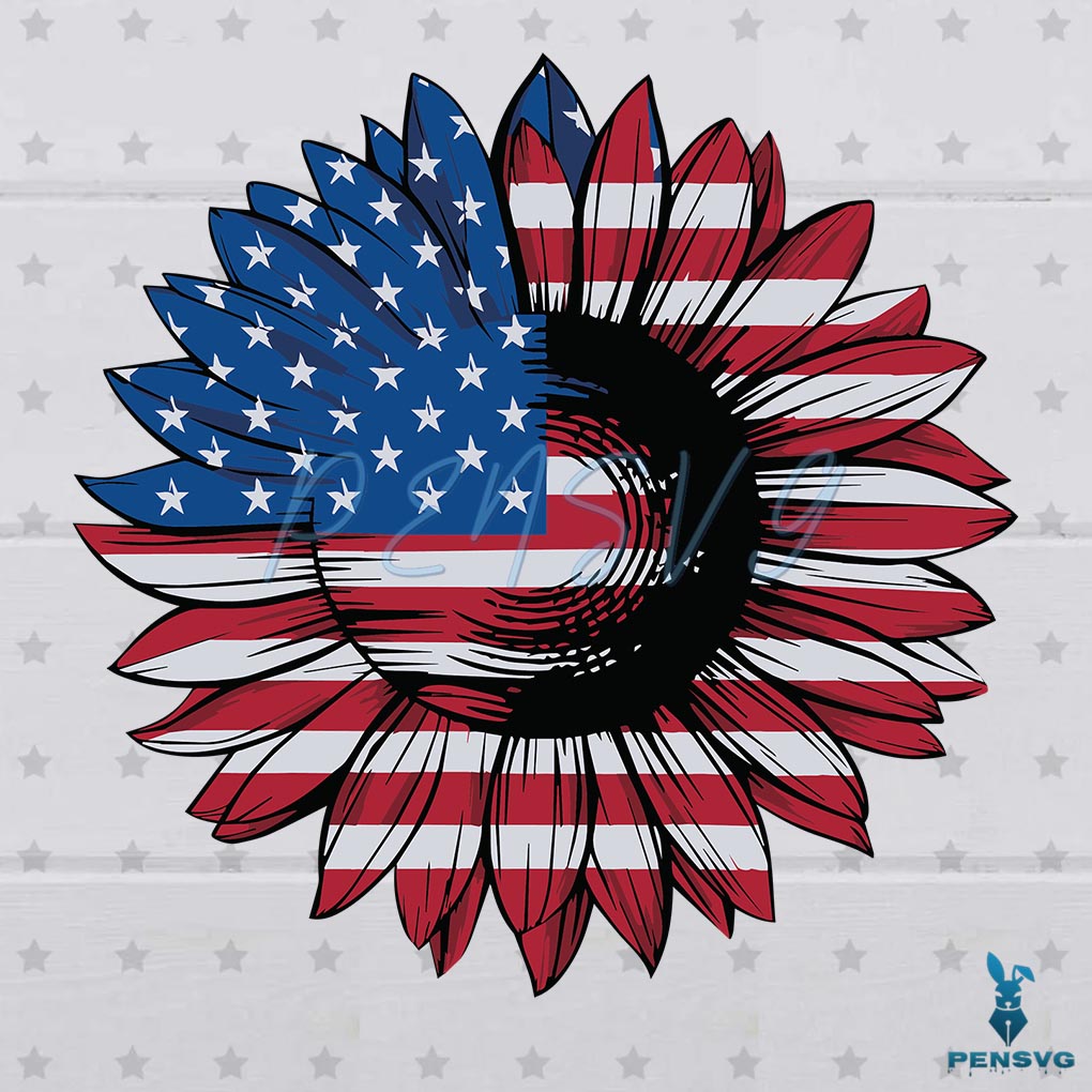 Retro 4th Of July America Sunflower USA Flag SVG