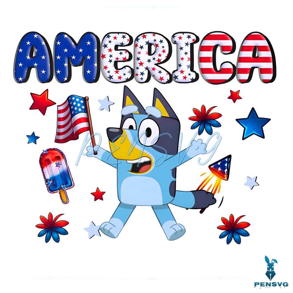 Retro Bluey America 4th Of July PNG