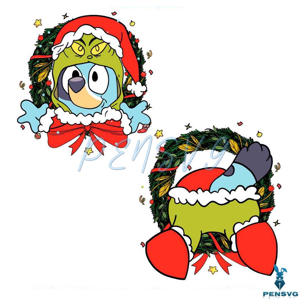 Retro Bluey Grinchmas Wreath SVG Graphic Design File