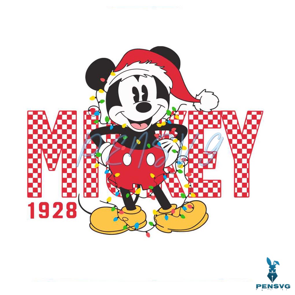 Retro Checkered Mickey Christmas Lights 1928 SVG File