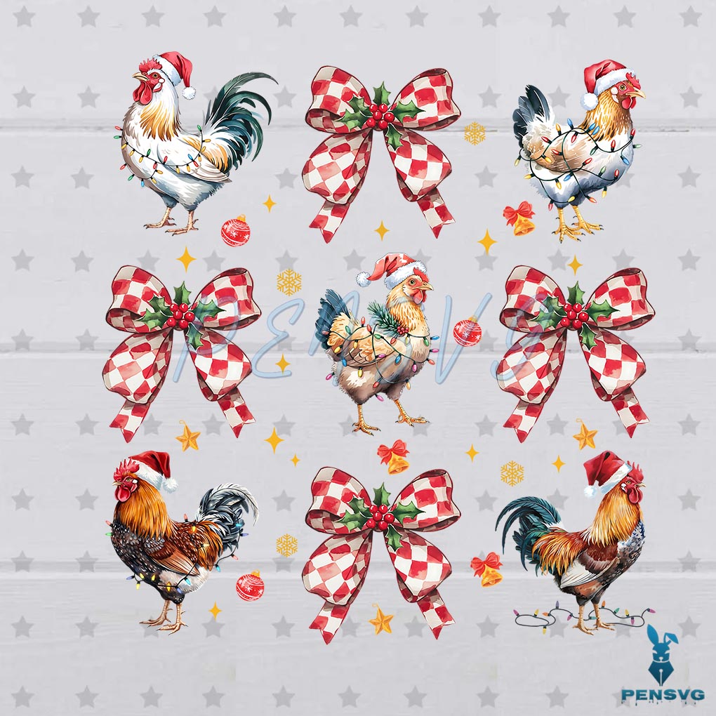 Retro Christmas Farm Coquette Bow Chicken Santa Hat Christmas Light
