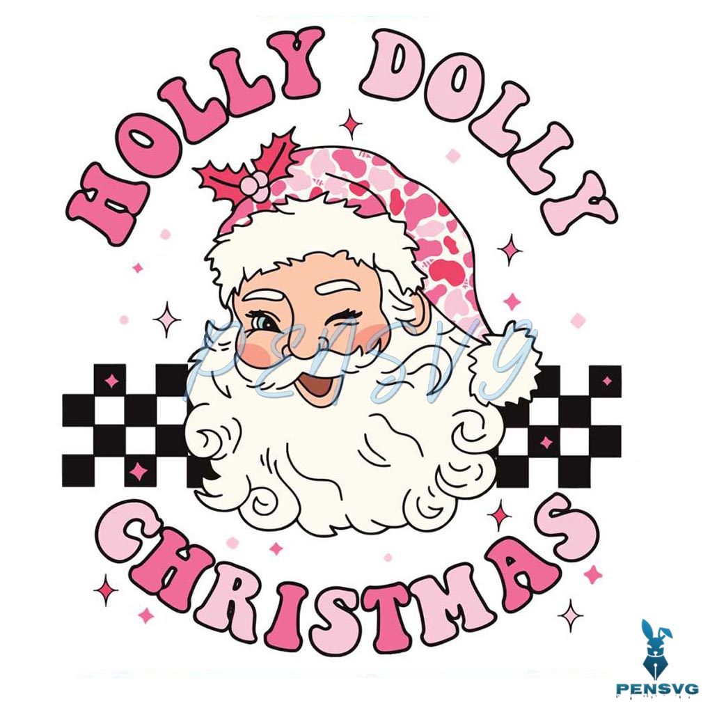 Retro Christmas Holly Dolly Pink Santa Claus SVG Download