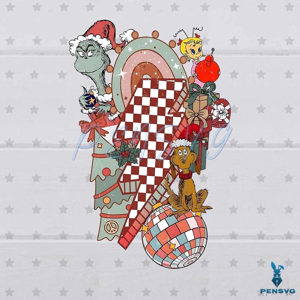 Retro Christmas The Grinch Chracter PNG Sublimation
