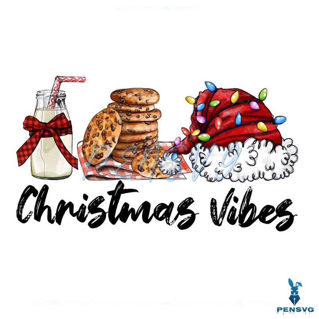 Retro Christmas Vibes Santa Hat And Biscuit PNG Download